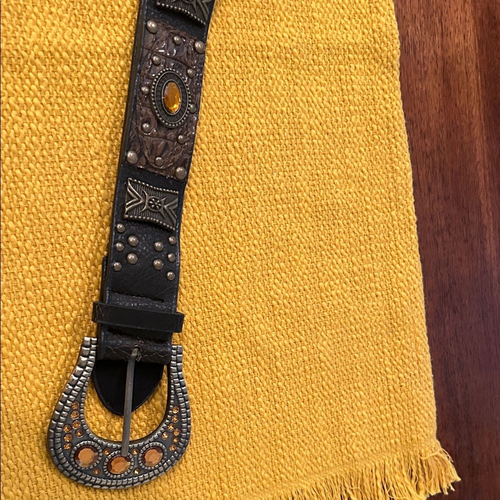 Embellished Brown Belt with Silver and Gold Details